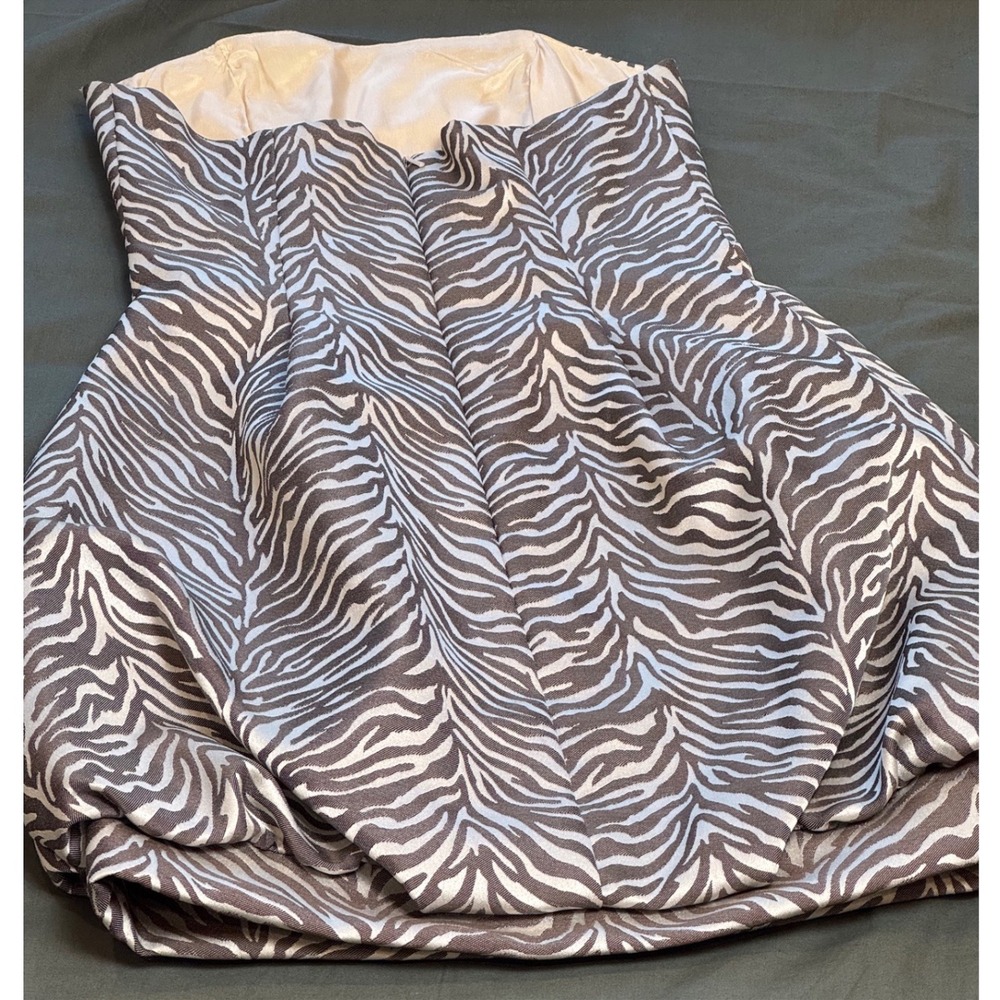 Vintage Jessica McClintock Zebra Print Bubble Hem Strapless Y2K Dress Silver 6 - Picture 2 of 10